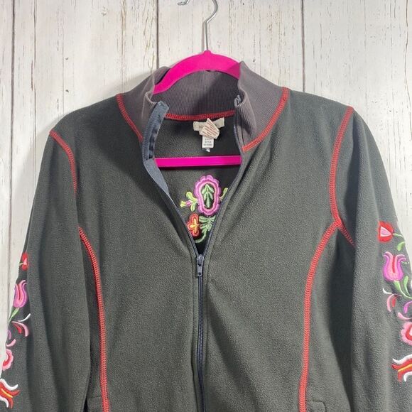 Sundance Womens Embroidered Boho Floral Fleece Gray Zip Fleece Pockets Jacket - Picture 5 of 15
